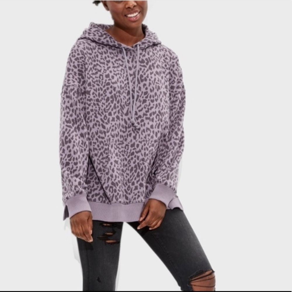 American Eagle Lilac Leopard Sweater (Size Large).